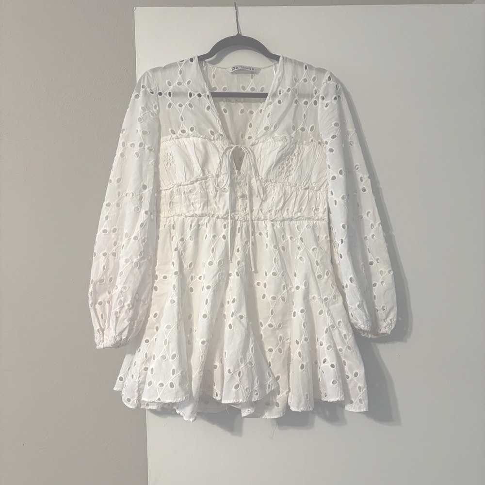 100% Cotton White Eyelet Women's Short Mini Dress